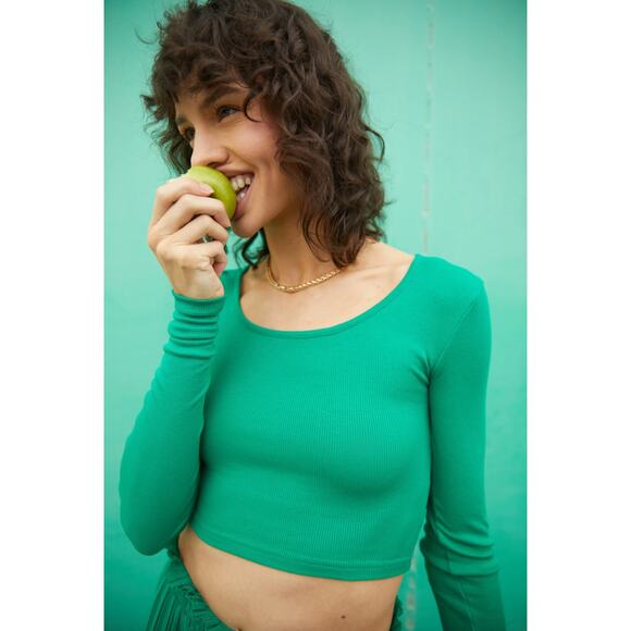 (S) Oak + Fort‎ Cropped Long Sleeve Top Green - Picture 1 of 6